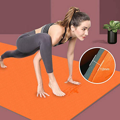 Hatha Yoga Extra Thick TPE Yoga Mat - 72"x 32" Thickness 1/2 Inch -Eco Friendly SGS Certified - With High Density Anti-Tear Exercise Bolster For Home Gym Travel & Floor Outside - color: Orange/Gray