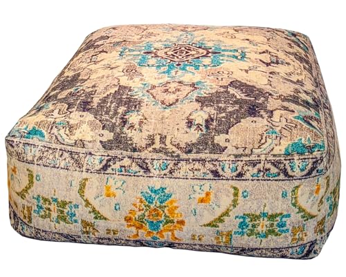 Mandala Life ART Boho Floor Cushion Cover Gray Square Moroccan Pouf Ottoman Pillow for Meditation Yoga and Boho Chic Low Seating Area Cotton 24x8 Unstuffed