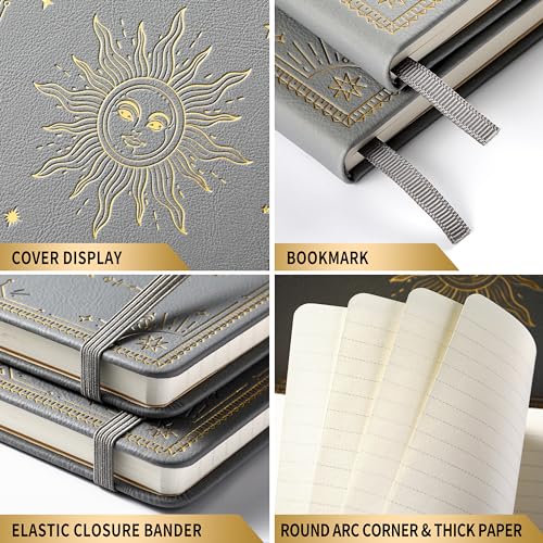 Artfan Ruled Notebook/Journal – Premium Thick Paper Classic Writing Notebook with Pocket + Page Dividers Gifts, Banded, Large, 128 Pages, Hard Cover, Lined (5.3" x 8.26") - Silver Grey - color: Silver Grey