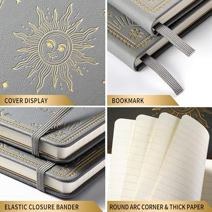 Artfan Ruled Notebook/Journal – Premium Thick Paper Classic Writing Notebook with Pocket + Page Dividers Gifts, Banded, Large, 128 Pages, Hard Cover, Lined (5.3" x 8.26") - Silver Grey - color: Silver Grey