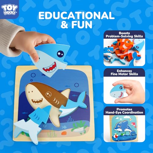 TOY Life Wooden Puzzles for Toddlers 2-4, Sea Animals Puzzles for Toddlers 1-3, Wood Puzzles Educational Montessori Toys Gifts for 1 2 3 Year Old, Baby Kids Learning Toy - style: 6PCS