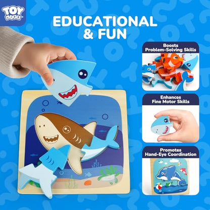 TOY Life Wooden Puzzles for Toddlers 2-4, Sea Animals Puzzles for Toddlers 1-3, Wood Puzzles Educational Montessori Toys Gifts for 1 2 3 Year Old, Baby Kids Learning Toy - style: 6PCS