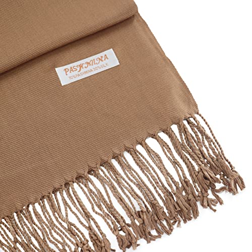 Soft Silky Pashmina Shawl Wraps Solid Colors Scarf for Wedding Evening Dresses - color: E-camel