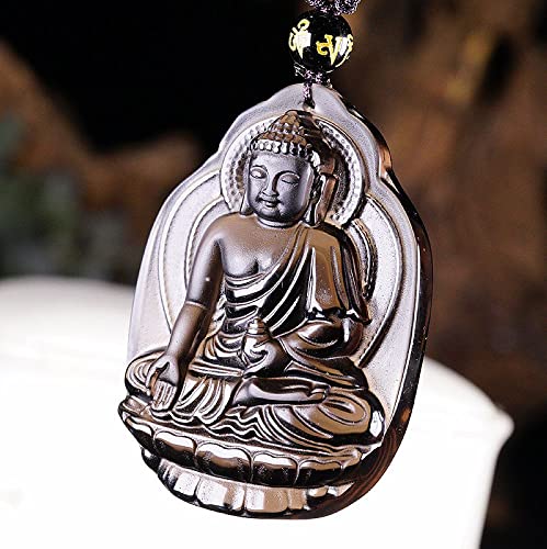 Natural black ice obsidian sakyamuni buddha Herbalist medicine buddha necklace Amulet pendant bead with adjustable chain for women or men