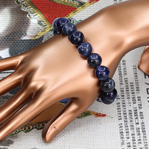 Keleny Semi Precious Stones Natural Gemstones 12mm Round Beads Crystal Stretch Bracelets 7 Inch Unisex - color: Blue Sodalite
