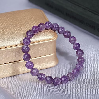 MAIBAOTA Healing Crystal Bracelet for Women Men, 8/4 mm Natural Stone Beaded Bracelets, Jewelry Birthday Gifts, Round Gemstones Stretch Bracelets - color: Purple-Amethyst, size: 8 mm