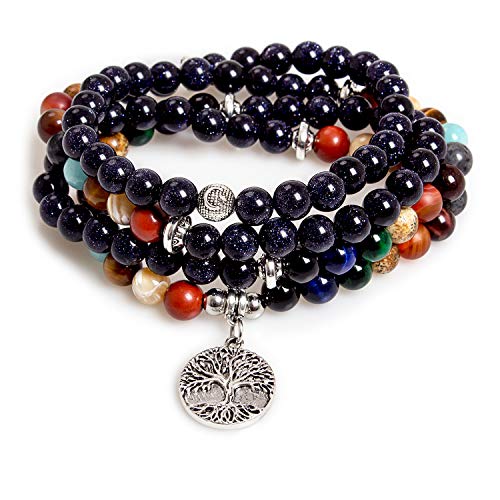 108 Mala Beads Necklace 7 Chakra Buddhist Prayer Beaded Bracelet Tree of Life Pendant Stone Yoga Necklace