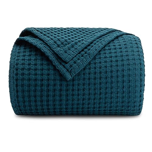 Comfy Cubs Waffle Blanket Twin, 90" x 66" - 100% Cotton Lightweight Breathable Bed Blanket - Soft Textured Thermal Weave for All Seasons – Decorative Cozy Layer for Couch, Sofa, or Bed - Neptune - color: Neptune, size: 90" X 66"