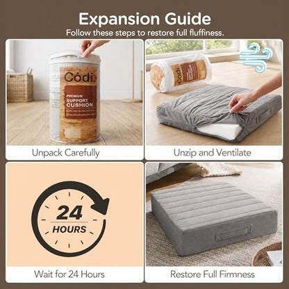 Codi Thick Replacement Couch Cushions, Upholstery Foam with Washable Covers for Sofa Cushion Chair Meditation - 24 × 24 × 5 Inch | High Density Foam, Grey - color: Grey, size: 24 Inch (Pack of 1)