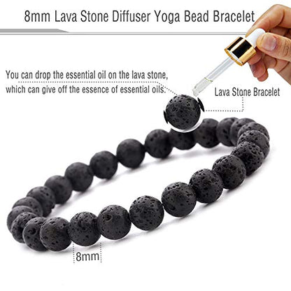 Men Women 8mm Natural Stone Lava Rock Diffuser Bracelet Elastic Yoga Agate Beads Bracelet Bangle - color: Lava Stone