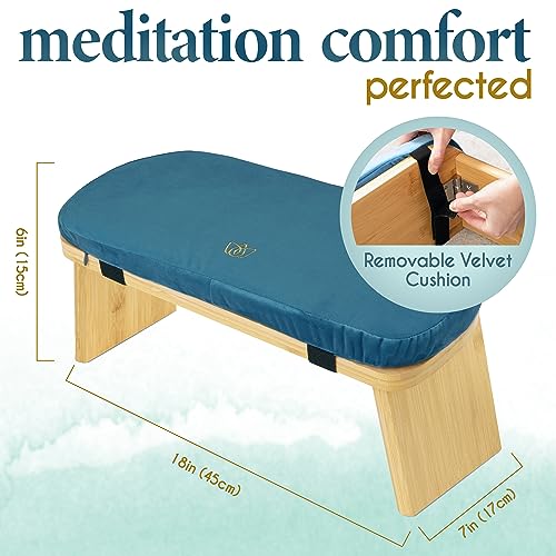 Meditation Bench - Bamboo, Foldable & Ergonomic Meditation Stool - Sturdy Prayer Bench with Meditation Cushion, Comfortable for Kneeling or Sitting - Perfect for Deeper & Longer Meditation