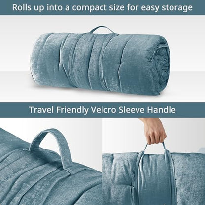 Intelligent Design Edelia Foldable Poly Chenille Light Weight Lounge Floor Pillow Cushion Tufted Seat for Meditation, Game Playing, Yoga, Reading with Travel Wrap, 74x27, Aqua - color: Aqua