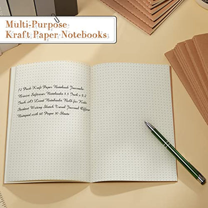 Sabary 72 Pack Kraft Paper Notebook Journals 5.5 Inch x 8.3 Inch A5 Notebook in Bulk Softcover Ruled for Writing Sketch Travel Journal with 60 Pages 30 Sheets(Brown,Dot Grid) - color: Brown, style: Dot Grid
