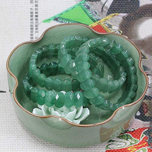 Keleny Semi Precious Stones 14mm Faceted Oval Beads Crystal Rock Elastic Bangle 7.5 Inch - color: Green Aventurine