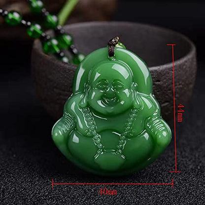 Yocoyee Obsidian Stone Buddha Beads Chain Necklace Imitate Jade Buddhism Jewelry for Women Men Protect Lucky Necklace