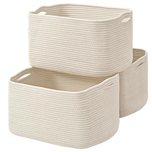ICERZCZ Large Storage Baskets for Organizing Shelves, Woven Cotton Rope Bins for Baby Nursery Organization, Book Toy Towel Organizer, 17"x13"x9.5", 3 Packs, Off White - color: Off White, size: 17"(L)x13"(W)x9.5"(H)