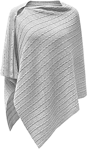 PULI Women's Versatile Knitted Shawls Scarf Poncho Sweater with Buttons Lightweight Spring Summer Fall Wraps - color: E-grey in Cable Large