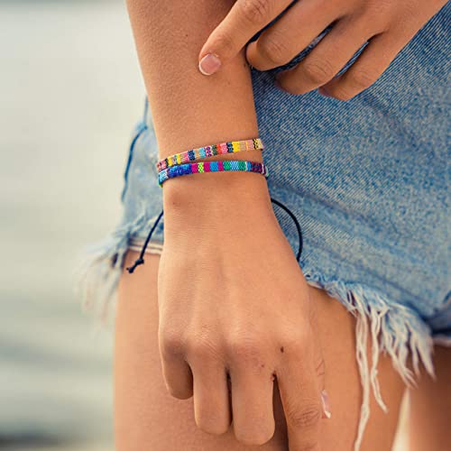 Made by Nami 2 Pcs Boho Surfer Bracelets for Women and Men Waterproof and Adjustable Braided Bracelets Set of 2 for Ethnic Hippie Style - color: Turquoise & Yellow