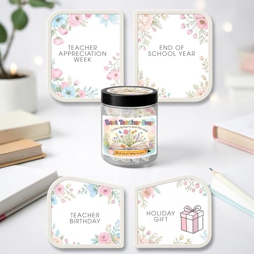 Best Teacher Ever Jar – 60 Little Bouquets Affirmation Cards, Unique Teacher Appreciation Gifts for Women Men, End of Year Teachers Gifts, Teachers Appreciation Week Gift, Thank you Gift Idea - color: Best Teacher Ever