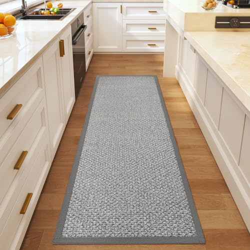 YDKGL Washable Hallway Runner Rug 2x6 Jute Like Kitchen Runner Mat Rugs Non Slip, Woven Soft Entryway Farmhouse Runner Boho Floor Carpet for Indoor Laundry Hall Backdoor Bedroom Living Room, Grey - color: Grey, size: 2' X 6'