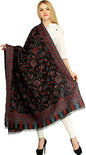 Exotic India Women Reversible Jamawar Wool Shawl with Woven Flowers | Ethnic Beautiful Floral Weave Stole, Dupatta - color: Pirate Black