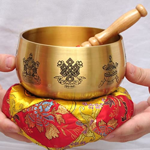 Brass Singing Bowls Meditation Sound Bowl Eight Auspicious Copper Chime Lotus Copper Chime Bowl Copper Crafts Ornaments，A - color: A