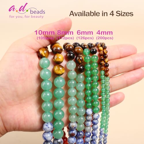 AD Beads 8mm Natural Round Loose Beads 110 Pieces, for Making 108 Mala Prayer Beads Necklace, Bracelet & Yoga Meditation, Jewelry Design (7 Chakra Beads) - color: 7 Chakra Beads, size: 8mm-110pcs