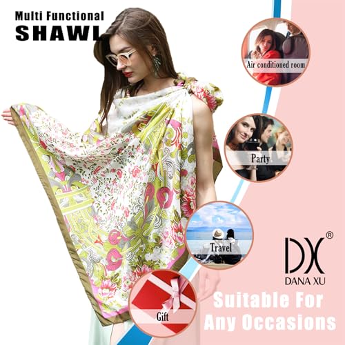 100% Mulberry Extra Large Silk Pashmina Scarf Shawls And Wraps For Women Evening Dress Summer Travel Floral Blanket - color: 60 Green&red