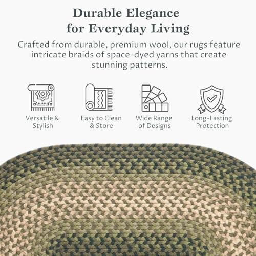 Tranquility TQ22 Green 2' x 3' Oval - Braided Area Rug, Home Decor, Floor Mat or Bedroom Rug - Easy Care, Ideal for High Traffic Areas in Hallway and Living Room - Made in USA