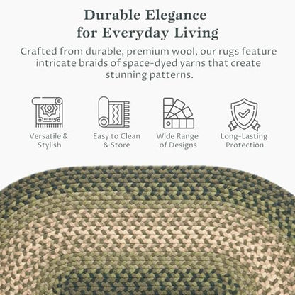 Tranquility TQ22 Green 2' x 3' Oval - Braided Area Rug, Home Decor, Floor Mat or Bedroom Rug - Easy Care, Ideal for High Traffic Areas in Hallway and Living Room - Made in USA