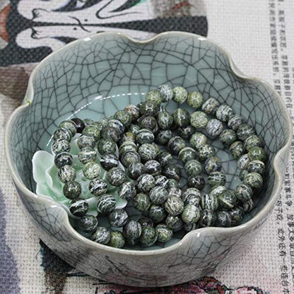 Keleny Gem Semi Precious Gemstones 8mm Natural Quartzite Stone Round Beads Crystal Stretch Bracelet 7 Inch Unisex - color: Green Zebra Jasper