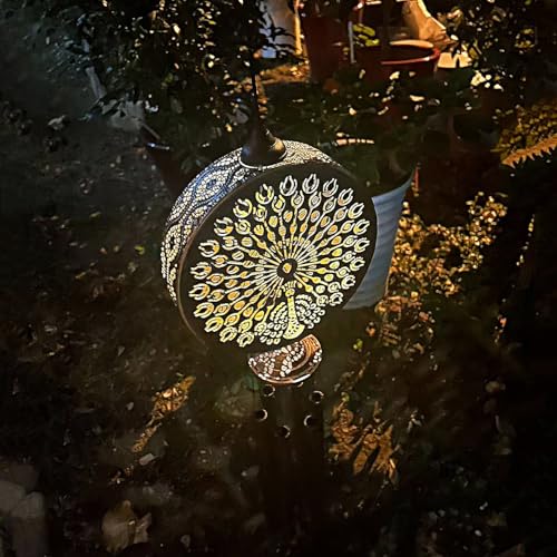 43" Solar Wind Chimes for Outside, Hanging Lights Outdoor Detachable Lantern Metal Peacock Wind Chimes, Deep Tone Memorial Wind Chime Gift Decoration for Home, Patio, Garden, Outdoor, Yard