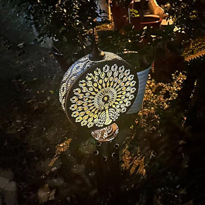 43" Solar Wind Chimes for Outside, Hanging Lights Outdoor Detachable Lantern Metal Peacock Wind Chimes, Deep Tone Memorial Wind Chime Gift Decoration for Home, Patio, Garden, Outdoor, Yard