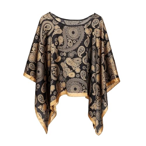 Women's Satin Cover Up Short Poncho Tops Sheer Chiffon Boho Pashmina Shawl Beach Soft Shawl - color: Style20