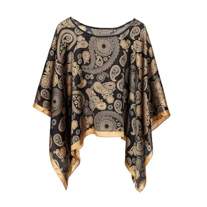Women's Satin Cover Up Short Poncho Tops Sheer Chiffon Boho Pashmina Shawl Beach Soft Shawl - color: Style20