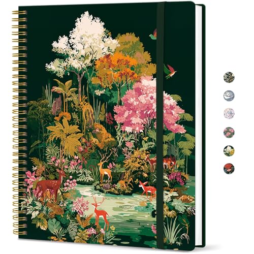 Large Spiral Lined Journal for Women, 8.5" x 11" Notebooks for Work Collge Ruled, A4 Aesthetic Cute Journaling Notebooks for Writing, Plastic Cover, Enchanted Forest - color: I-Enchanted Forest