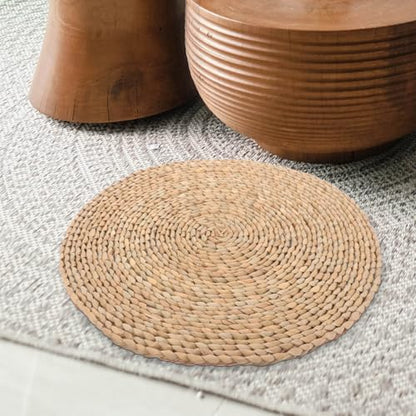 Natural Woven Meditation Cushion Floor Pillow 20x20cm Handmade Round Straw Sitting Mat for Yoga Zen Practice and Home Décor
