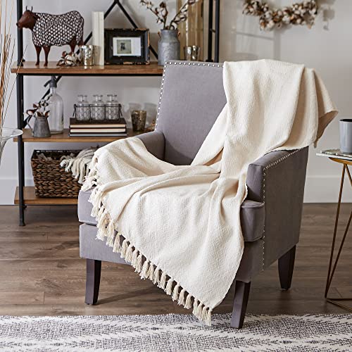 DII Global, Fields of Diamond Woven Throw, 50x60, Natural - color: Natural