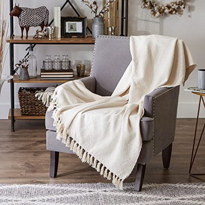 DII Global, Fields of Diamond Woven Throw, 50x60, Natural - color: Natural