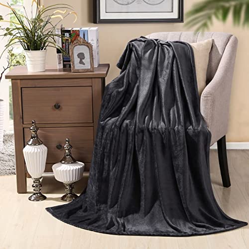 HYSEAS Flannel Fleece Throw Blanket Dark Grey - Super Soft Plush Microfiber Solid Blanket for Couch, Bed, Chair, Sofa - Fuzzy Cozy Lightweight - 50x60 Inch - color: Dark Grey