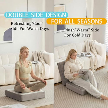 22 inch Floor Pillow for Adults and Kids - Meditation Cushions and Yoga Cushion for Floor Sitting Mattress Reversible (Cool & Warm) - Ideal for Living Room and Outdoor Use (1, Light Gray)