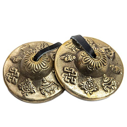Tingsha Cymbals Bells - Easy To Play - Meditation Mindfulness Chime For Chakra Healing Spiritual Dharma Gifts Handcrafted Tibetan By Himalayan Bazaar (Asta Mangal) - color: Asta Mangal