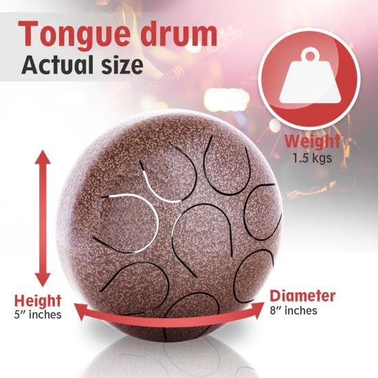Pyle Professional Pan Drum, Steel Pan, Finger Steel Drum, Harmonic Handpan - Includes Rubber Mallet and Travel Bag (PHDRUM84) - color: Brown