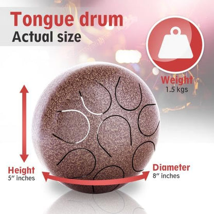 Pyle Professional Pan Drum, Steel Pan, Finger Steel Drum, Harmonic Handpan - Includes Rubber Mallet and Travel Bag (PHDRUM84) - color: Brown