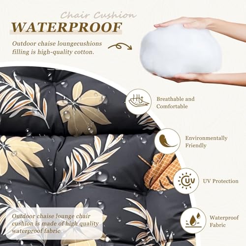Outdoor Chaise Lounge Chair Cushion 75.1 x 23.6 x 4.7in, Waterproof Replacement Cotton Patio Thickened Pool Lounge Chair Cushion with Ties for Patio Outdoor Furniture,Autumn Leaves - color: Autumn Leaves