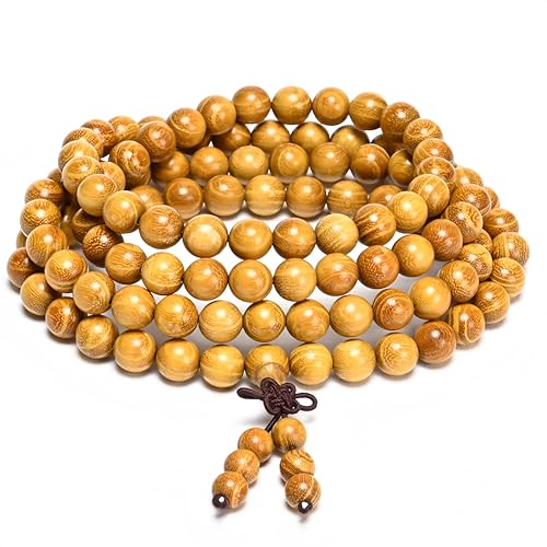 108 8mm Wooden Mala Necklace Bracelet for Men and Women, Prayer Meditation Buddhist or Wear Jewelry, for Gifts for Yourself or Friends and Family. - color: Silkworm thorn tree