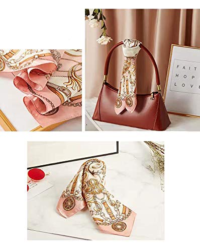 ANDANTINO 100% Mulberry Silk Scarf -21” Lightweight Square Neckerchief – Breathable Digital Printed Scarves with Gift Packed - color: Pink Chains