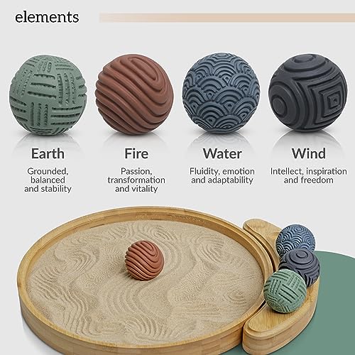 Japanese Zen Garden Kit for Desk – 12” Bamboo Sand Garden Zen Décor | Meditation Gift | Sensory Therapy Tool for Mindfulness & Emotional Wellness - style: Ren Zen Garden & Accessories