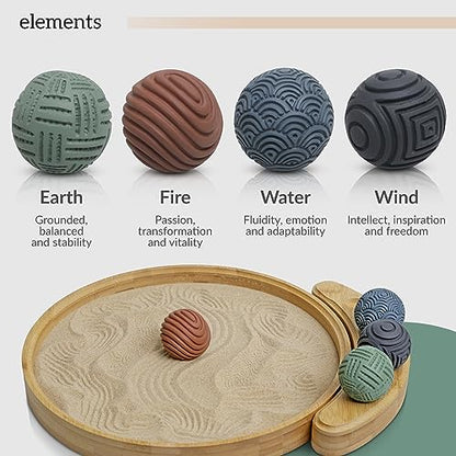 Japanese Zen Garden Kit for Desk – 12” Bamboo Sand Garden Zen Décor | Meditation Gift | Sensory Therapy Tool for Mindfulness & Emotional Wellness - style: Ren Zen Garden & Accessories