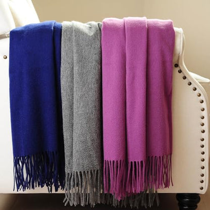 CUDDLE DREAMS Premium Cashmere Throw Blanket with Fringe, Luxuriously Soft (Navy) - color: Navy